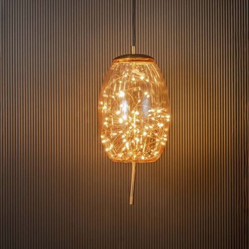 Amber Glass Hanging Lamp - Drum Light On Black Background