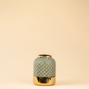 Archaic Grey-Green Gold Ceramic Vase - Small White Background