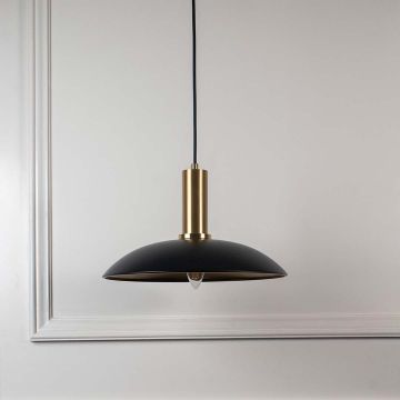 Barn Style Black & Gold Metal Hanging Lamp Light Off White Background