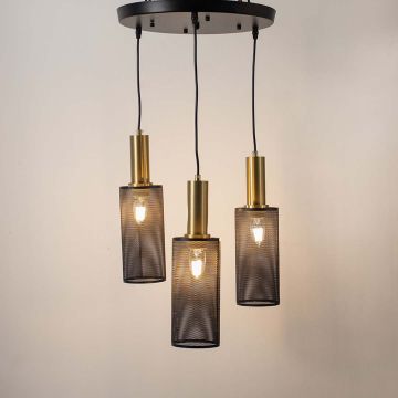 Black Cluster Metal Hanging Pendant Light Light On White Background