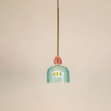 Candy Color Modern Pendant Light- Brass & Red & Blue & Green Light On White Background