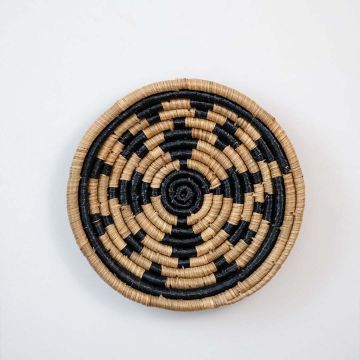 Chivalric Floral Handwoven Sea Grass Hanging Wall Basket - Black White Background
