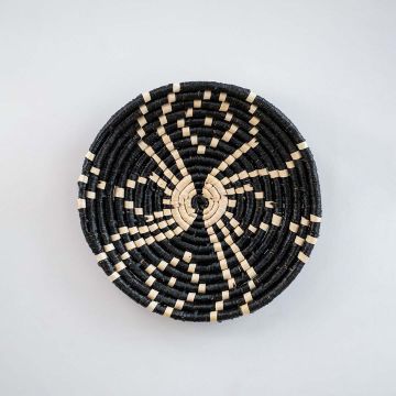 Classical Art Handwoven Sabai Grass Hanging Wall Basket Black - Large White Background