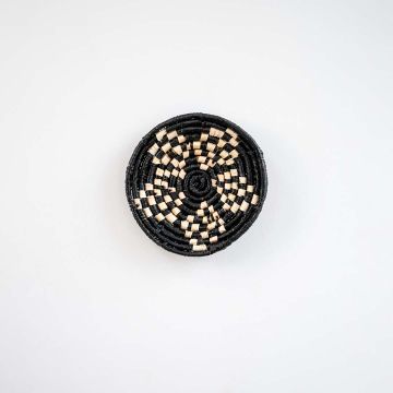 Classical Art Handwoven Sabai Grass Hanging Wall Basket Black - Small White Background