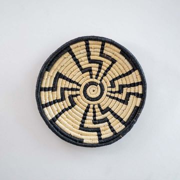 Classical ZIg - Zag HandWoven Sabai Grass Hanging Wall Basket - Black & Beige White Background