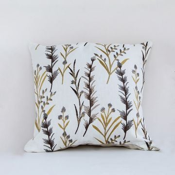 Colourfully Embroidered Leafy Cushion Cover - Cotton White Background