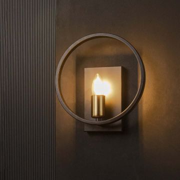 Contemporary Ring Design Wall Light Light On Black Background