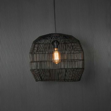 Coral Handwoven Pendant Lamp Light On Black Background