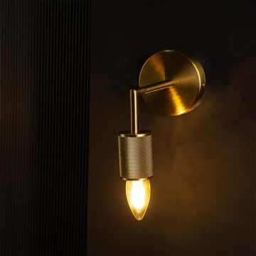 Dasha Glass Antique Brass Wall Light Light On Black Background