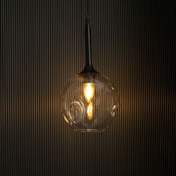 Dimple Glass Pendant Light - Clear Light On Black Background