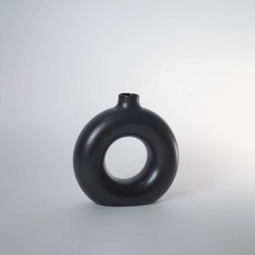 Donut Ceramic Flower Vase Matte Black Large White Background