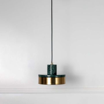 Drum Marble Hanging Light - Green Light Off White Background