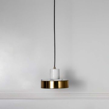 Drum Marble Hanging Light - White Light Off White Background