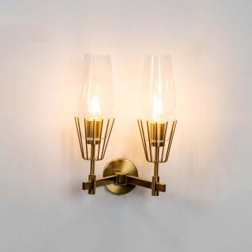 Dual Diamond Shape Glass & Metal Golden Wall Lamp Light On White Background