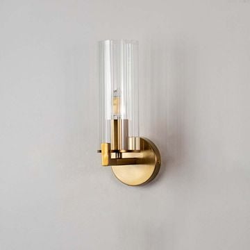 Evolve Single Nordic Style Modern Golden Metal & Glass Light Light Off White Background