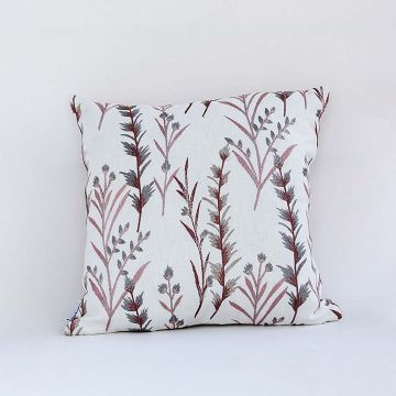 Fern Designer Copper Brown Embroidered Cushion Cover White Background