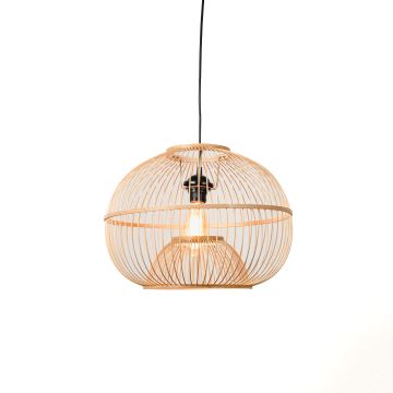 Globular Handwoven Bamboo Lamp Light On White Background