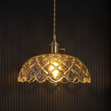 Holophane Brass Glass Pendant Lamp Light On Black Background