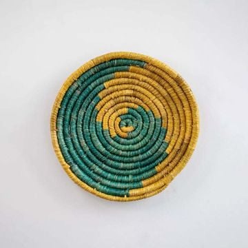 Intriguing Handwoven Sabai Grass Hanging Wall Basket - Yellow White Background