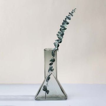 Triangle Geometric Shape Glass Vase - Grey Lifestyle