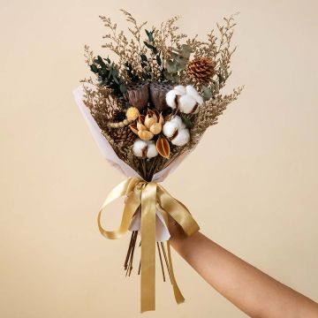 Mocha Magic Dried Flower BouquetHand Image