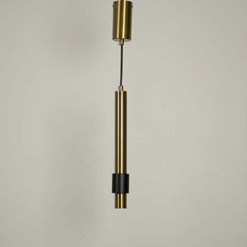Modern Black & Gold Long Style Pendant Light Light On White Background
