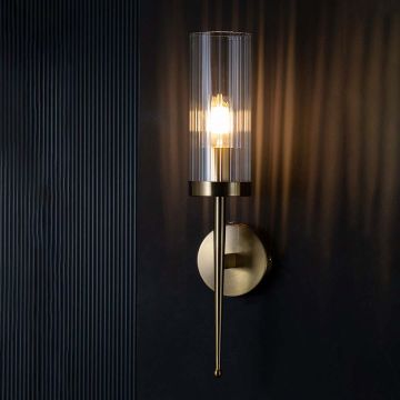 Modern Cylindrical Glass Golden Lighting Fixture Light On Black Background