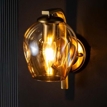 Modern Minimalist Style Golden Wall Sconce Light On Black Background