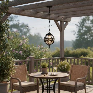 serenara black outdoor hanging light medium main lifestyle