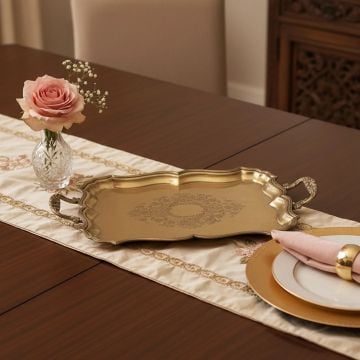 pankhila brass rectangular serving tray for dinnig room lifestyle