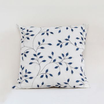 Pecan Designer Blue Embroidered Cushion Cover White Background