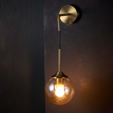 Retro Style Glass Ball Metal Wall Light Light On Black Background