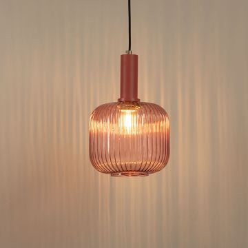 Ripple Glass Pendant Light - Pink Light On White Background