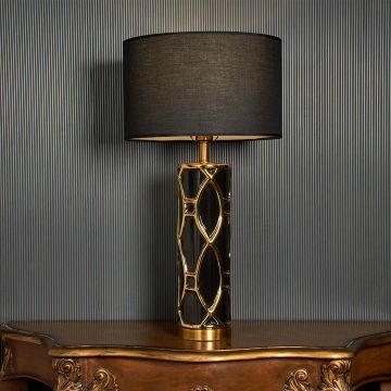 Rowan Decorative Metal Table Lamp - Black Light On Black Background