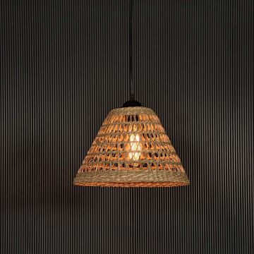Sabai Grass Rope Pendant Lamp Light On Black Background
