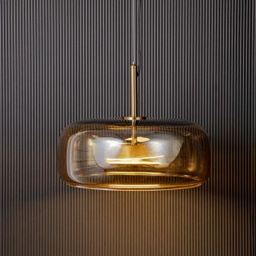 Sunbeam Glass Pendant Light - Disk Shade Light On Black Background