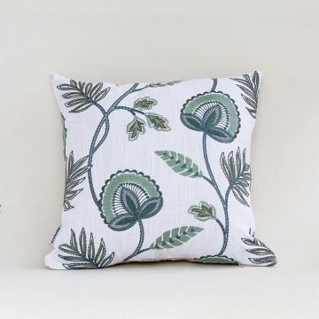 Verdant Chic Embroidered Cushion Cover White Background