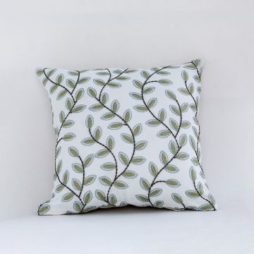 Verdant Embroidered Designer Cushion Cover White Background