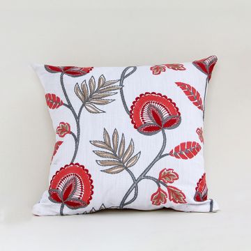 Vermilion Chic Red Embroidered Cushion Cover White Background