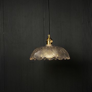 Vintage Pendant Light with Glass Shade Light On Black Background