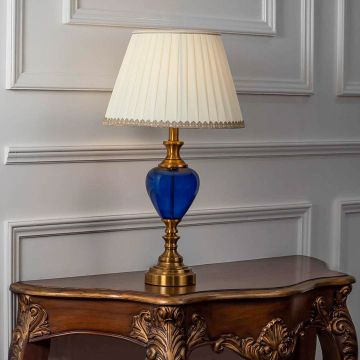Vintage Table Lamp - Gold & Blue Light On White Background