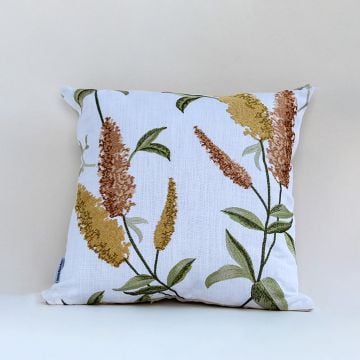 Whitish Yellow Embroidered Designer Cushion Cover White Background