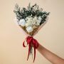 Luxury dried flower bouquet with sky blue hydrangea white infinity rose preserved babysbreath and green eucalyptus wrap.