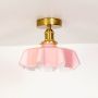 Fleur Glass Ceiling Light Pink Light off White Background