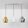 3 light rectangular rodan cluster hanging light with chrome canopy light off white background