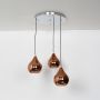 droplet 3 light round cluster pendant light with chrome ceiling plate light off white background