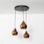 droplet 3 light round cluster pendant light with black ceiling plate light off white background
