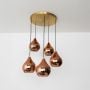 droplet 5 light round cluster pendant light with gold ceiling plate light off white background