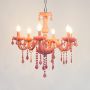 bezel 6 light victorian candle chandelier pink light on white background