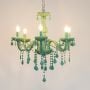bezel 6 light victorian candle chandelier green light on white background
